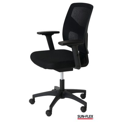 Töötool SUN-FLEX Officechair MESH 250305, võrkkangast seljatugi, 4D regul.käetoed/ must kangas+must jalarist