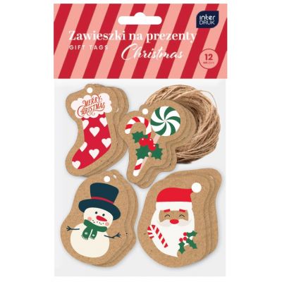 Pakkesilt Kraft Christmas 12tk, Interdruk