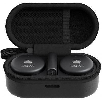 Mikrofon Boya Omic must, juhtmevaba kahe mikrofoniga süsteem USB-C ühendusega seadmele, 2.4GHz tööraadius 50m, laadimiskarp