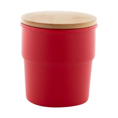 Kruus keraamiline CALLIOPE bambus kaanega 240ml, punane
