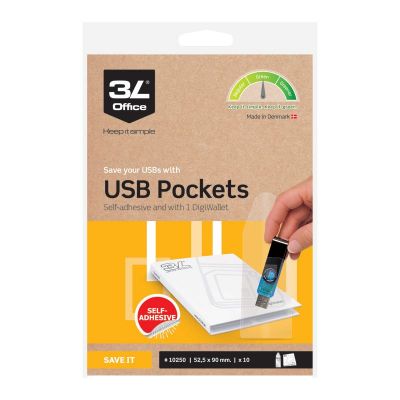 Self-adhesive film pocket 3L , USB Pockets 90x52mm 10 Pack