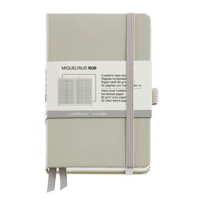 Notebook 90x140mm 5mm squares, 96 sheets CHROMATIC Grey, rubber seal, bookmark, pen holder, Miquelrius