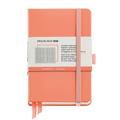 Notebook 90x140mm 5mm squares, 96 sheets CHROMATIC Apric, rubber seal, bookmark, pen holder, Miquelrius