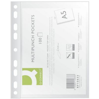 Punched Pockets Q-Connect, PP, A5, clear, 50 micron, 100pcs