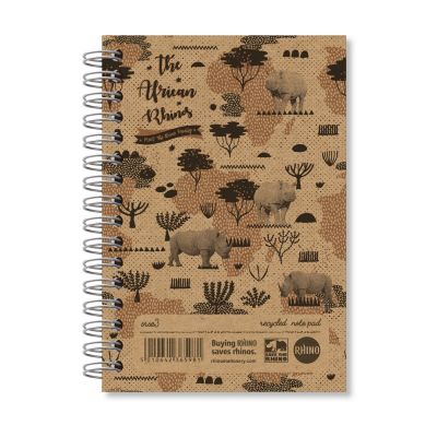Notebook A6 100 sheets, ruled, Save The Rhino, hard cover, spiral, recycled paper