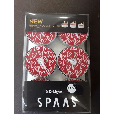 Tea candles hearts approx. 4.5h 6 pcs/box