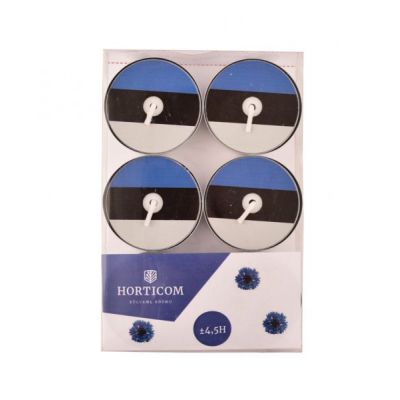 Tealights with blue-black-white picture 4,5h 6pcs / box